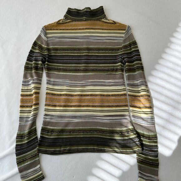 Missoni Striped Mock Neck Long Sleeve Knit Sweater Size 40 Greens Browns Vtg Y2K - Picture 8 of 13